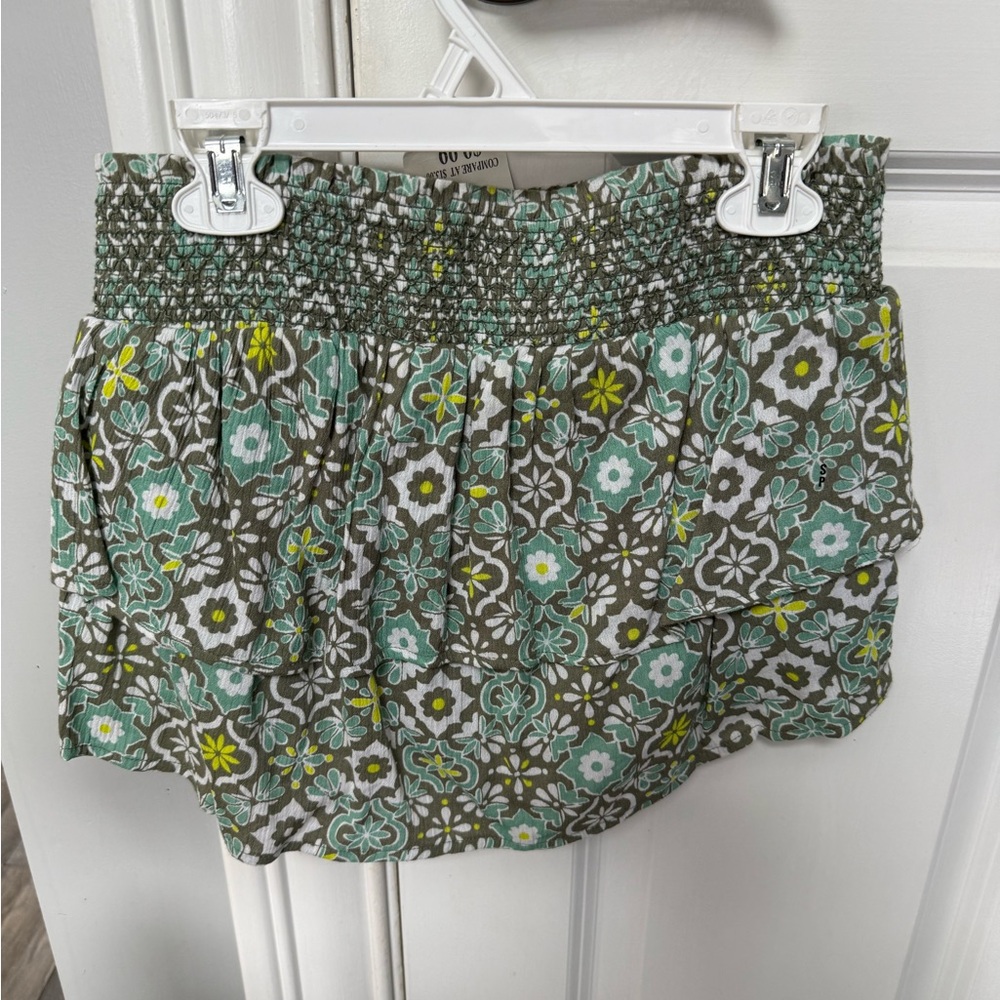 Aerie Green and White Smocked Skirt